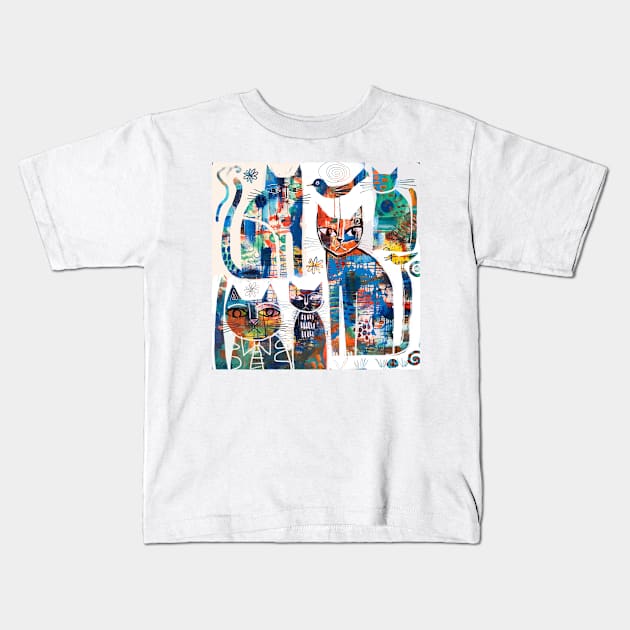 Abstract cats Kids T-Shirt by karincharlotte